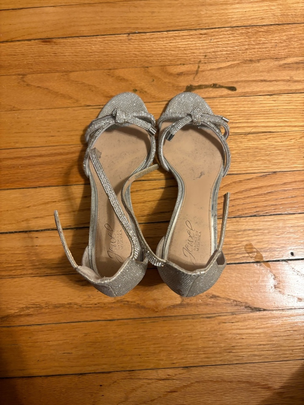 Badgley Mischka Silver Sparkle Bow Flats